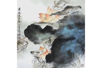 林文瑞新品斗方荷花图《荷风送香气》