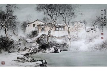 林文瑞新品力作山水画《篱落人家入烟霞》