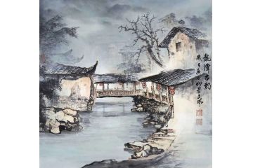 斗方山水画 林文瑞新品国画创作《龙潭古韵》