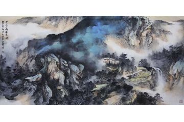 林文瑞新品力作山水画《云山过雨锁翠微》