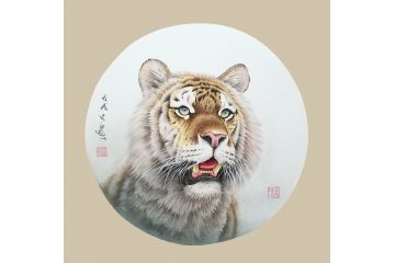 玄关装饰挂画动物画虎 王文波斗方图《穷款》