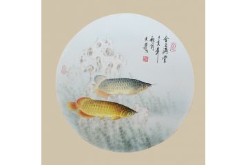 玄关装饰画 王文波 斗方图 动物画《金玉满堂》