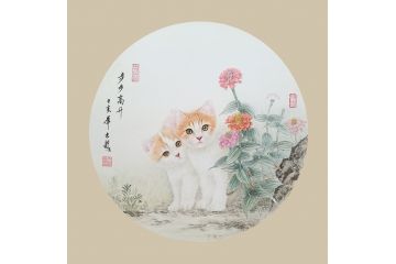 玄关装饰画书房装饰画 王文波 斗方动物画《步步高升》