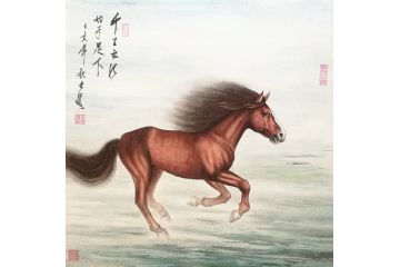 客厅装饰画 王文波斗方动物画《千里之行始于足下》