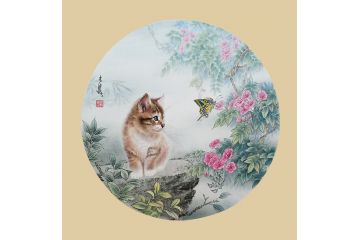 餐厅装饰画 王文波动物画 猫趣图《穷款》