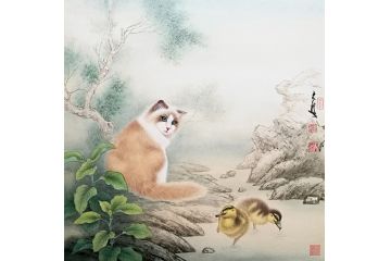 客厅装饰画 王文波 斗方动物画《穷款》