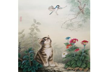  斗方画 卧室装饰挂画 王文波动物画《穷款》