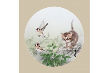 卧室挂画猫 斗方图动物画 王文波《穷款》