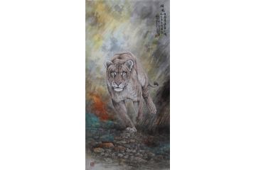 玄关装饰画 李大伟 动物画 四尺竖幅《雄风》