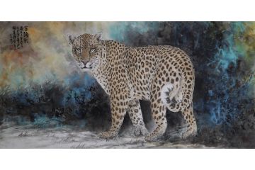 客厅装饰画 李大伟 四尺横幅动物画《金钱豹》