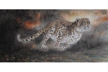 李大伟 客厅装饰画 四尺横幅动物画 《好运》