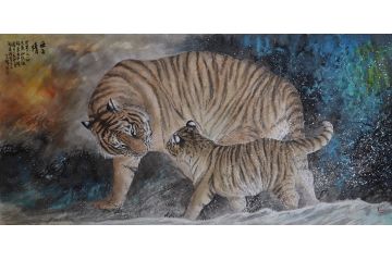 客厅装饰画 李大伟 四尺横幅动物画《母子情》