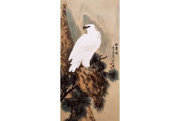 丁昱润老师手绘四尺竖幅雄鹰图《松鹰图》