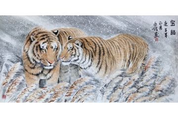 客厅装饰挂画 布永杰动物画 四尺横幅《密语》