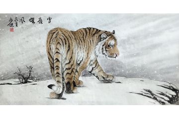 客厅装饰画 布永杰四尺横幅动物画《雪玲雄风》
