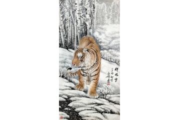 玄关装饰挂画 布永杰动物画 老虎图《华林雪》