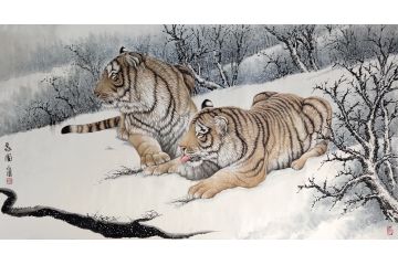 客厅装饰挂画 布永杰动物画老虎图《家园》