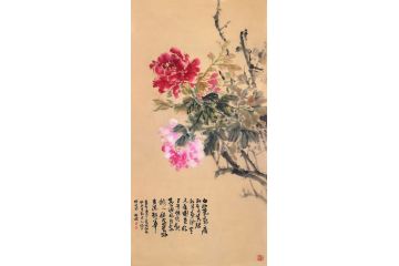 周传波四尺竖幅新品花鸟画《花开富贵》