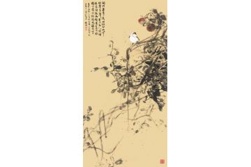 周传波花鸟画四尺竖幅佳作《秋园》