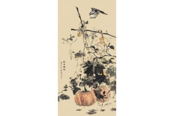 周传波国画南瓜图《故园秋韵》