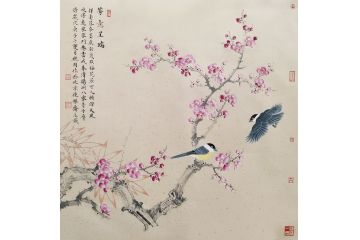 斗方花鸟画 魏国老师新品梅花图《芳意呈瑞》