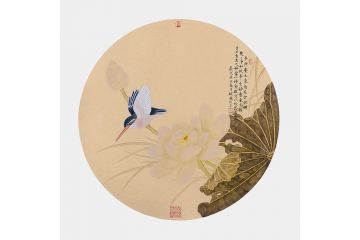 魏国老师小品荷花图《圆卡》