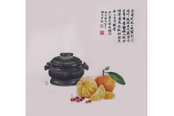 国画果蔬图 李福生斗方花鸟画《菊暗何风一夜霜》