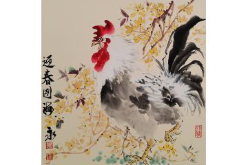 李海永国画花鸟斗方佳作《迎春图》