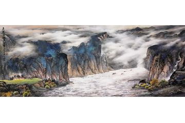 康笑枫新品力作国画山水画《长波若泻凿如劈》