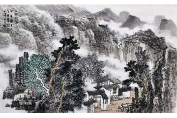 方强国画新品创作山水画《山雨欲来》