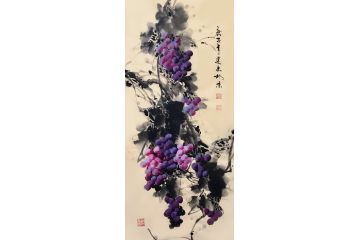 高建文写意葡萄国画新作《穷款》