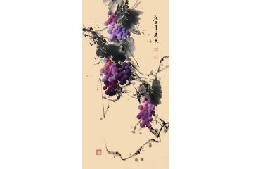 餐厅装饰画 高建文写意葡萄三尺竖幅作品《穷款》