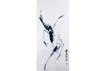 虾趣图 高建文老师三尺竖幅新作《虾》