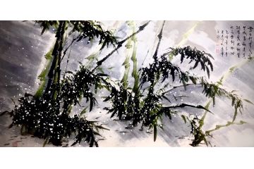 高建文四尺横幅竹子图《雪白竹青人高》