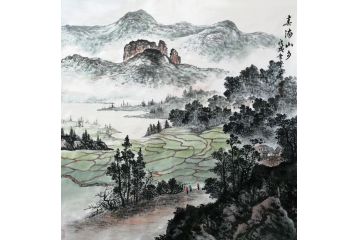 家庭装饰画 张景芳新品斗方画《春满山乡》