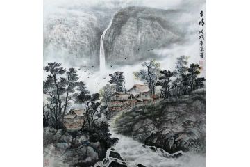张景芳新品国画创作斗方山水画《乡情》