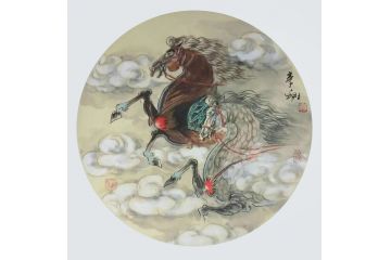 办公室挂画 李娜斗方图马《圆卡》
