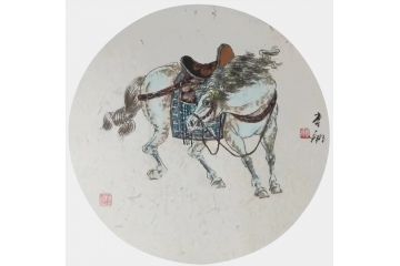书房挂画 李娜斗方图骏马图《圆卡》