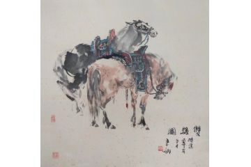客厅装饰画 李娜动物画 马《双骏图》