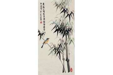 霍继英国画竹子图《未出土时先有节 剑霄凌云也虚心》