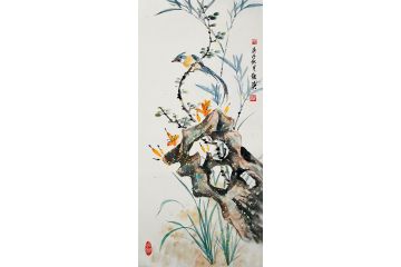 霍继英写意花鸟画竖幅佳作《穷款》