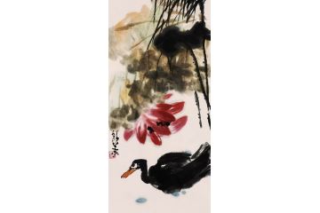 静叶老师写意荷花图《红荷》