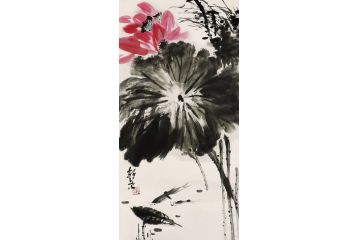 静叶老师写意荷花图《红荷》