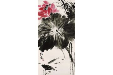 静叶老师原创荷花国画《红荷墨叶》