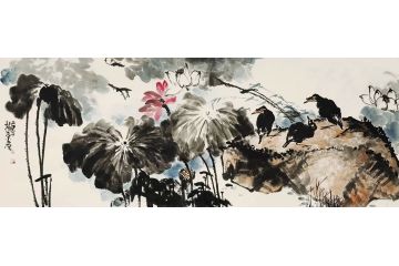 静叶老师手绘荷花国画《荷塘清趣》