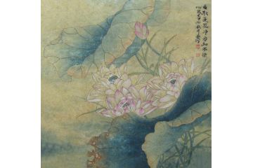 周曼竹斗方荷花图《看取莲花净方知不染心》