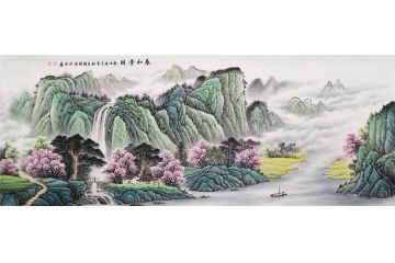 李国胜新品创作六尺横幅青绿山水画《春和景明》