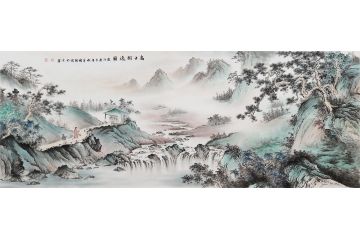 仿古装饰画 李国胜国画山水画作品《高士闲逸图》