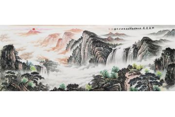 2021经典题材 李国胜流水生财聚宝盆《紫气东来》