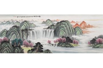 流水生财福泽长 李国胜青绿山水画《春回大地》